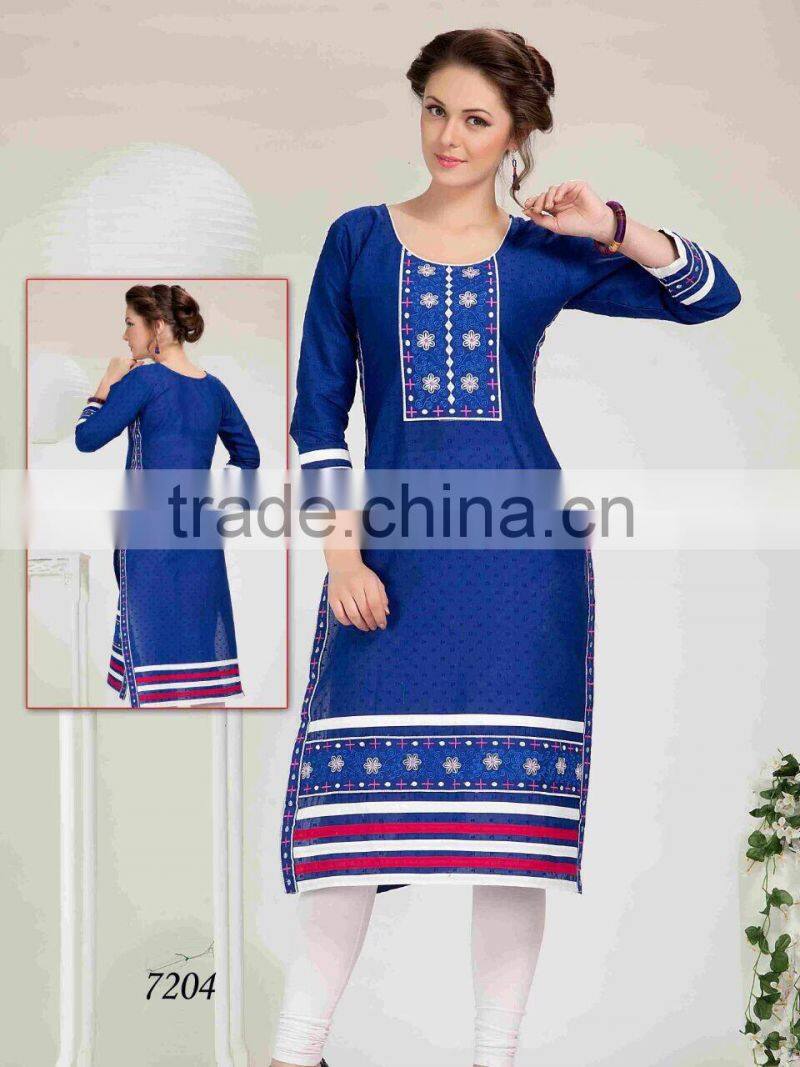 Embroidery flower design all over with hi neck border Vogue Designer Kurtis