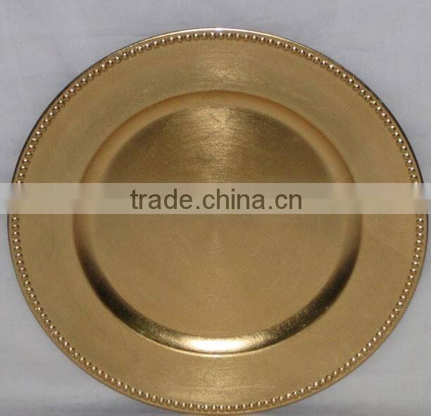 Wholesale Cheap Wedding Clear Gold beaded Glass Charger Plates