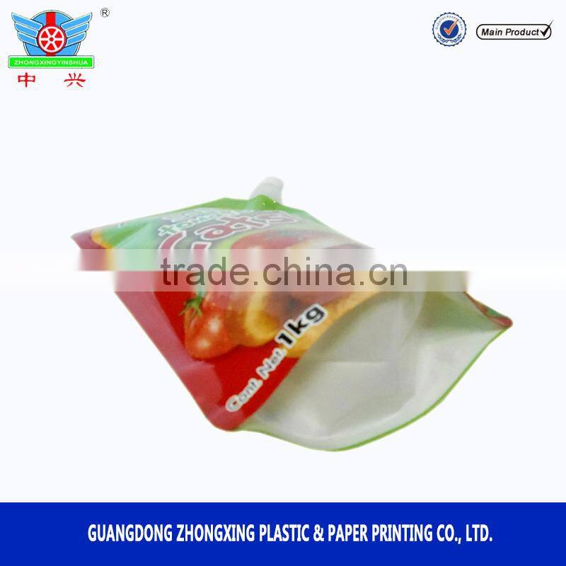 2016 Resealable Stand up Pouch sauce packaging bag Colorful Printed Plastic Bags