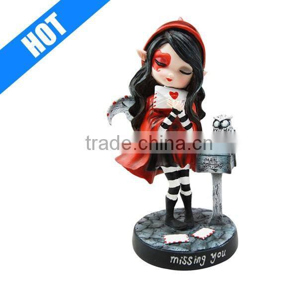 Handpainted Polyresin Pretty Girl Owl Figurine Sculpture