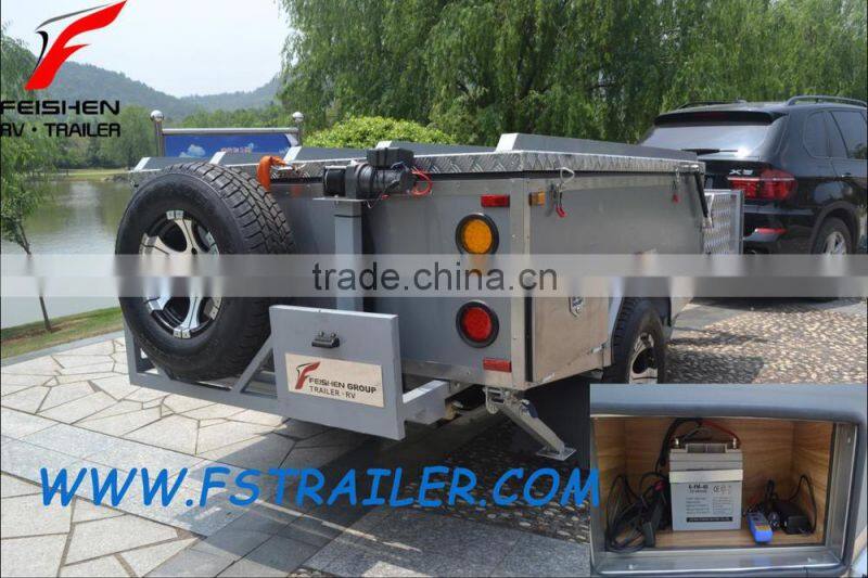 Off-road style foward folding hard floor travel camper trailer with independent suspension and kitchen system