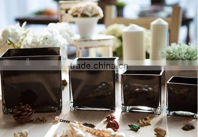 New design wedding table floral ornaments square glass vase