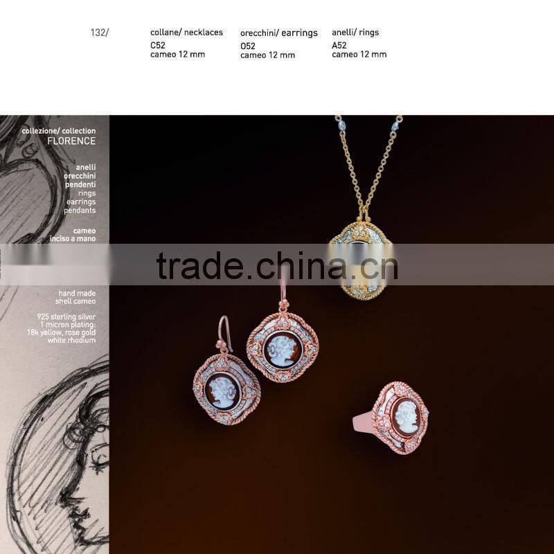 Alibaba Express Vintage Jewelry 925 Silver Rose Flower Cameo Earrings Made in Italy O38 cameo 13mm