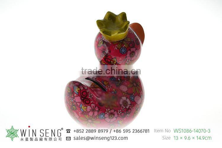 cheap coin box lovely design flower patterns duck shaped ceramic animal piggy bank