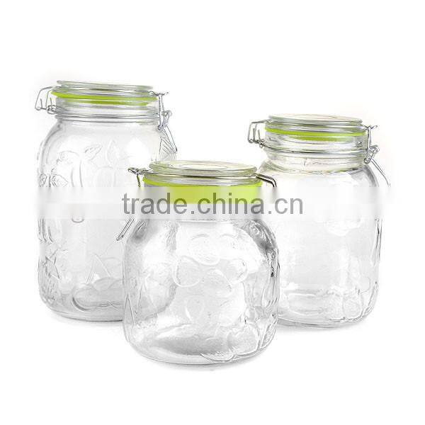 colorful glass storage jar with clip lid