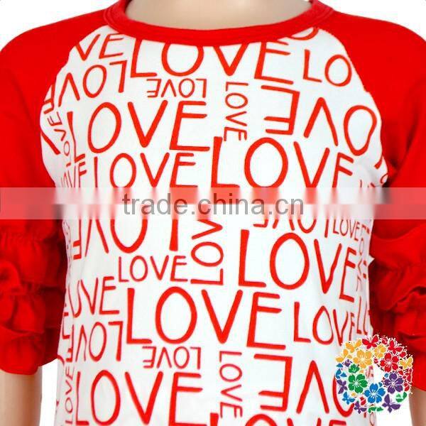 2017 Boutique Valentine Red LOVE Baby Girl Raglan Ruffle T Shirt