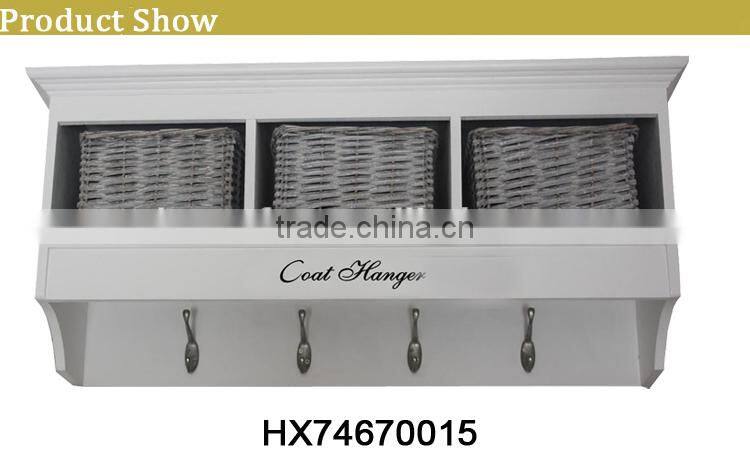 wooden bedroom kitchen wall hanging cabinet with wicker baskets