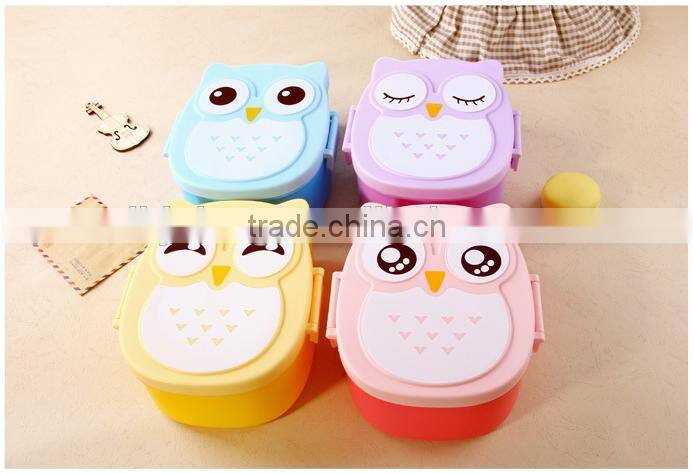 WHOLESALE plastic OWL lunch box with spoon,Cute cartoon owl student food container,OWL Shape Animal Cartoon Plastic Lunch,