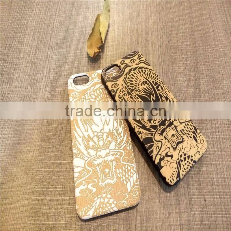 Classical Chinese 2017 newest design PC sticked with wood cartoon carving cell phone case for Iphone
