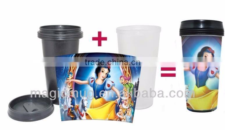 16 OZ Plastic Double Wall Travel Mug Tumbler With Photo Insert