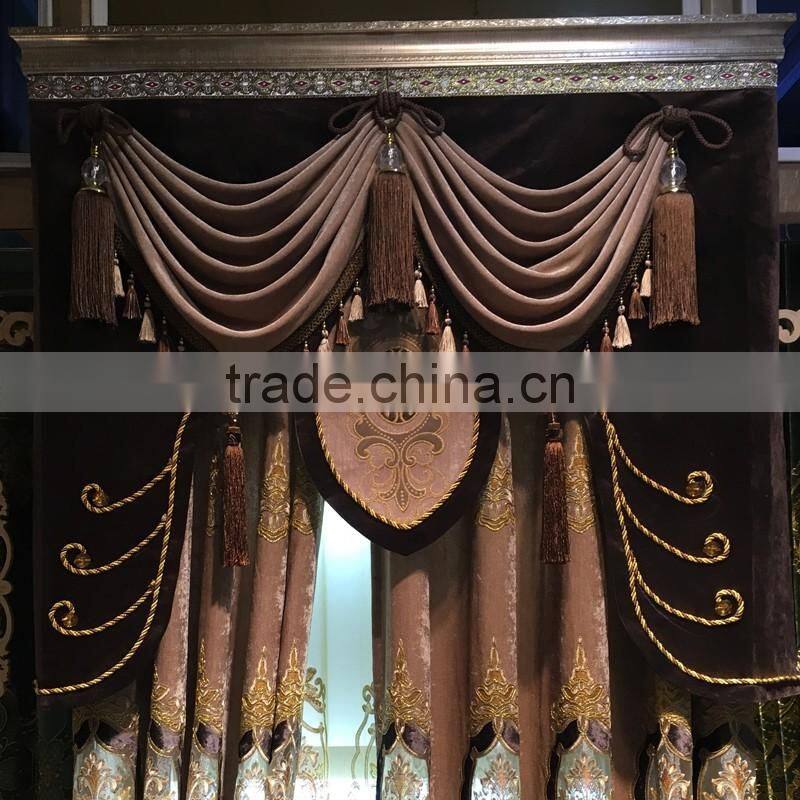 JX-869 momoda luxury home decorations french retro antique curtain with sheers and valance arabian coffee color curtain fabric