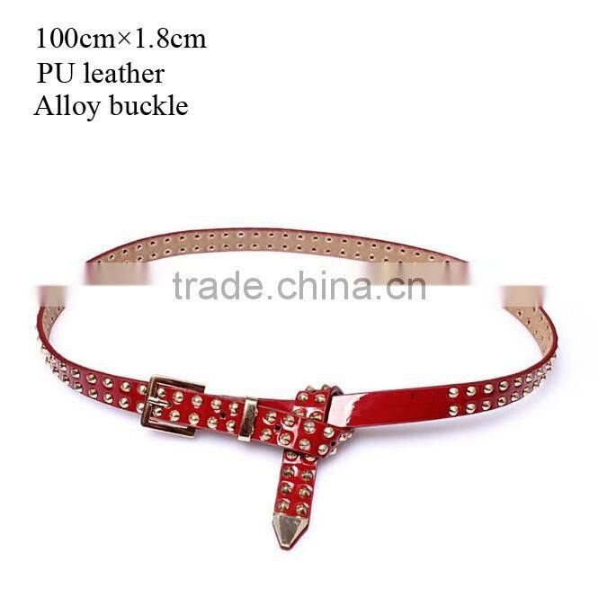 Wholesale double layer rivets decorated square pattern buckle sex women lady thin PU waist belt