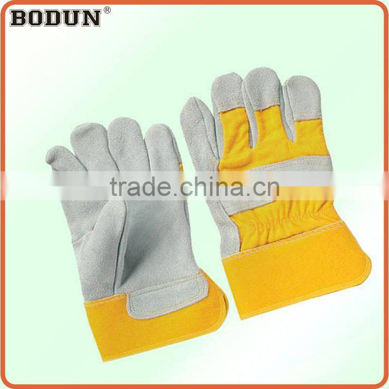 A2015 golden yellow cowhide split leather patch palm glove
