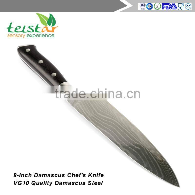 8-inch Damascus Chef's Knife - VG10 Quality Damascus Steel, 67 Layers Full-tang Blade-razor Sharp with Protective Bolster