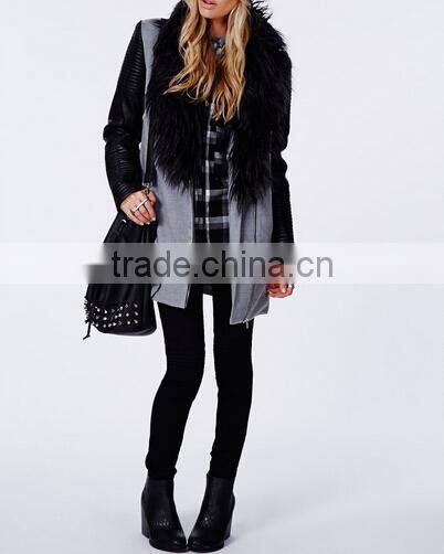 2014 New arrival cool fashion lady FAUX FUR LEATHER BIKER SLEEVE COAT