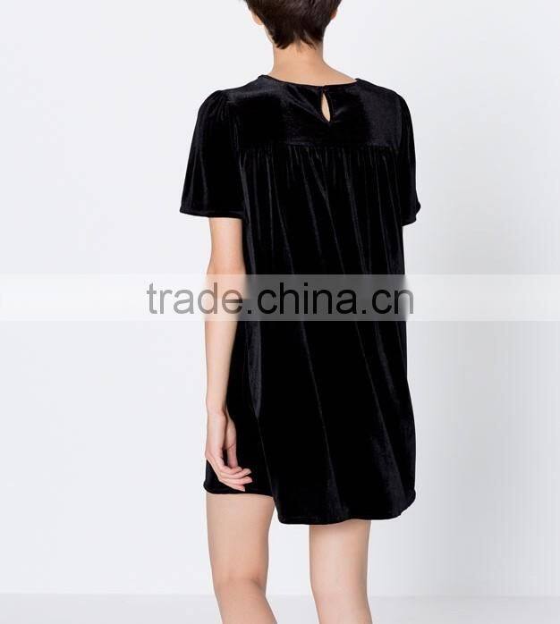 New Short Sleeve Floral Velvet Mini Dress Frock Design With Hand Embroidery Designs For Dress 2016 HSD5828