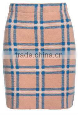 autumn/winter yarn dyed 100% wool beautiful long skirts with check in knit