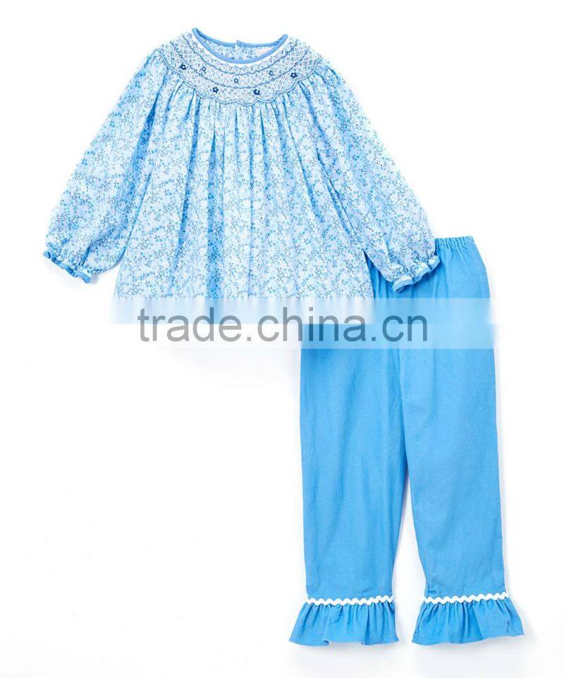 Wholesale Kids Clothing Set Girls Winter Cotton Outfit Smocked Baby Clothes Set For Holiday Toddler Ruffle Dress Set Plain Pant