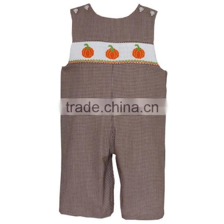 Smocked Pumpkins Thanksgiving Longall Cotton Overalls Brown Gingham Baby Romper Kids Halloween Costume