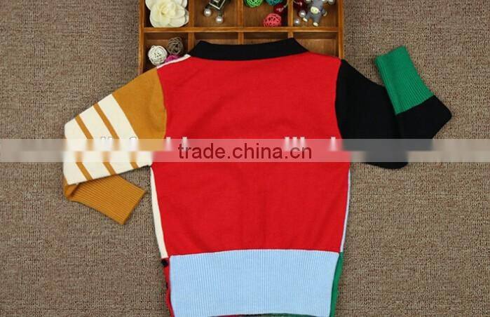 New Design V Neck Contrasted Colors Boys Cardigan Sweater