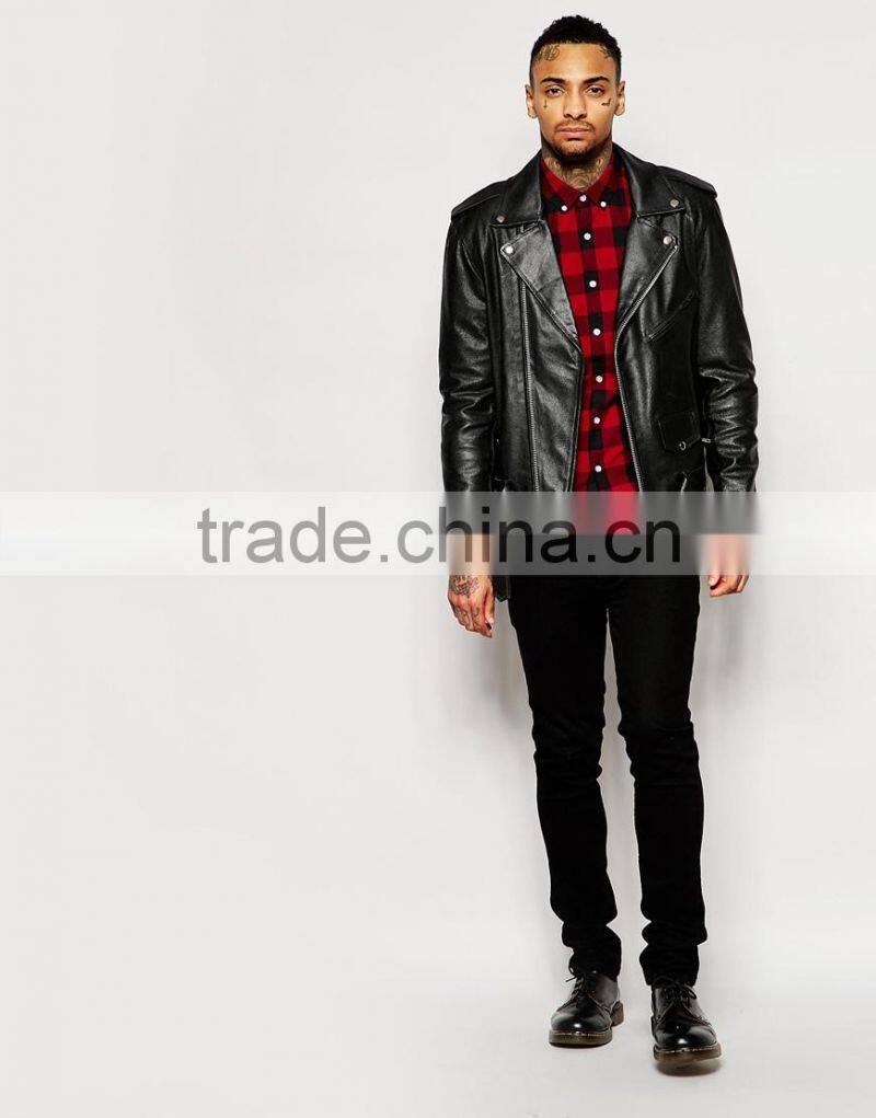 Skinny Shirt in Burgundy Buffalo Check with Long Sleeves