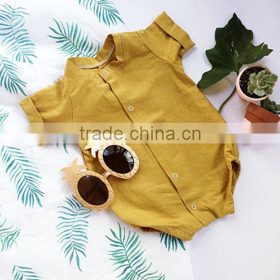 Solid Color Linen Newborn Baby Summer Clothes Wholesale Boutique Fashion Short Sleeve Romper