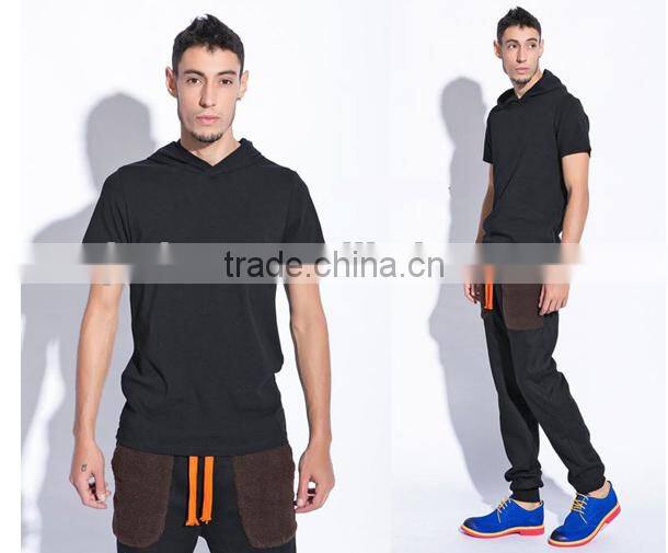 high quality custom cotton/polyester short sleeve pullover hoodie
