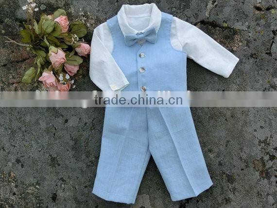 Cute Baby Boy Suit 3pcs Linen Ring Bearer Wear Shirts+Pants+Waistcoat