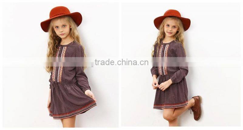 fall boutique girl clothing vintage long sleeve 100% cotton casual girl child dress custom high quality