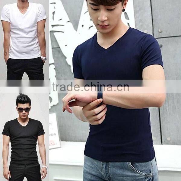 bulk wholesale Men's V-Neck Short Sleeve T-Shirt Slim Basic Tee Top Plain T Shirts For Printing