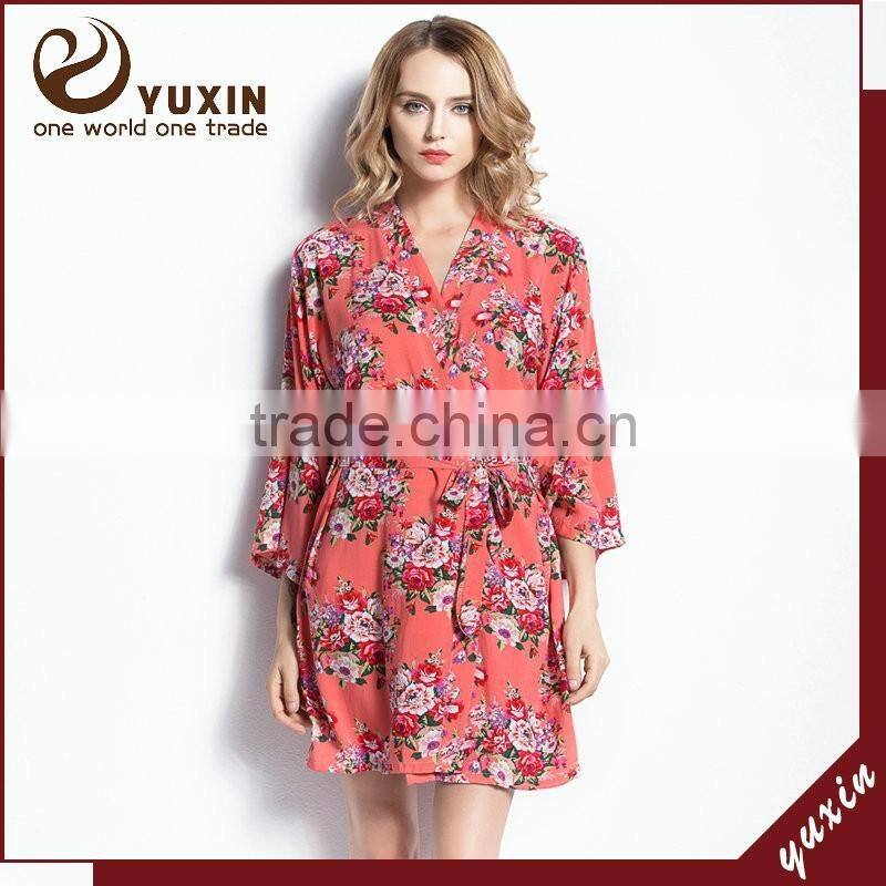women sleepwear robe Floral Pattern Wedding Bride cotton Robe FR0029