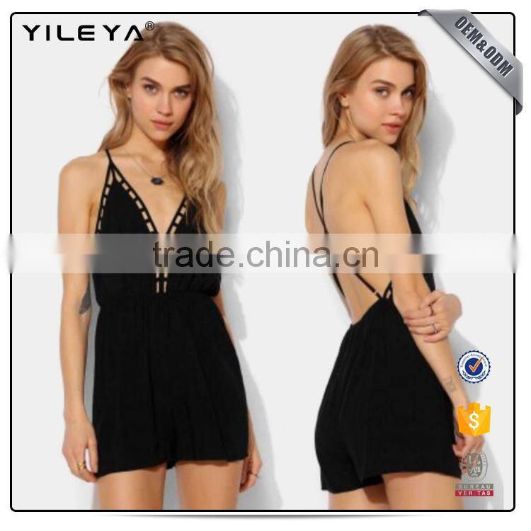 Women Slip Nightwear Sexy Backless Black Spaghetti Strap V-Neck Sleeveless Romper