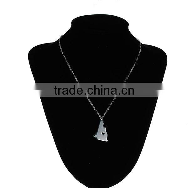 New Fashion 304 Stainless Steel Silhouette Map USA/America New Hampshire State Charm Necklace Link Cable Chain
