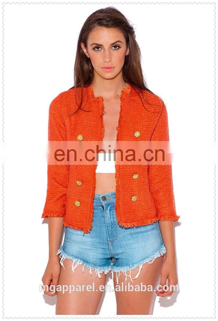outdoor fashion new view ladies bright orange tweed blazer jacket