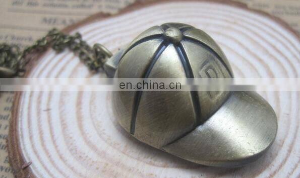 Hot Sale Stripe Hat Cap Design Pocket & Watches Bronze Antique Pocket Watch Vintage Retro Quartz Watch for Women Men Kids