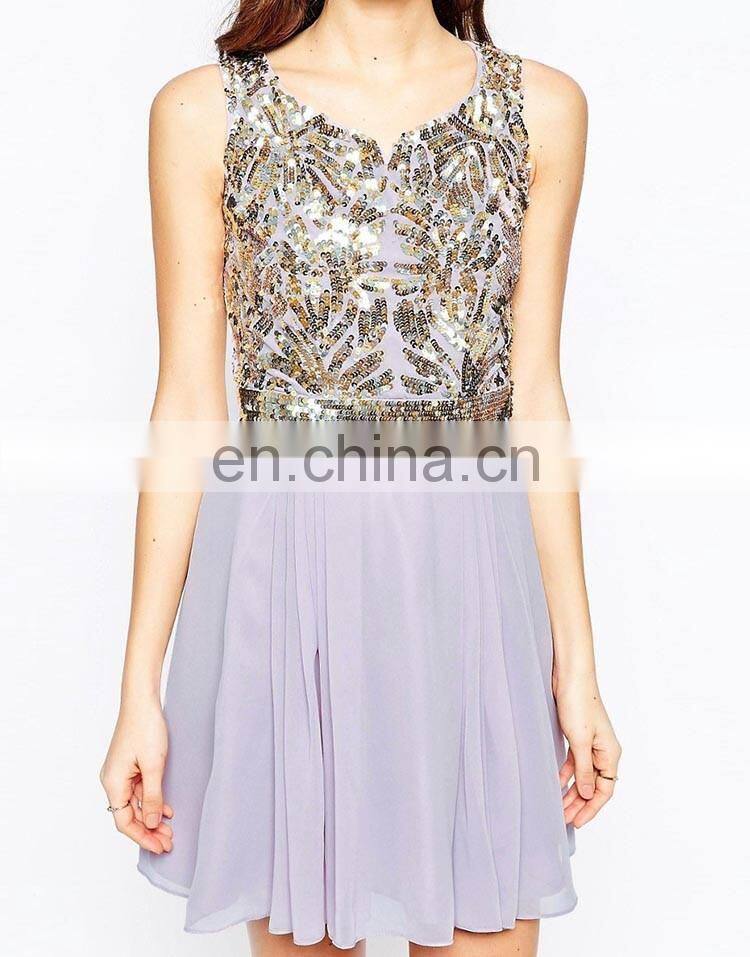 Ladies Beaded Sleeveless Short Prom Applique Dresses for Party Wear