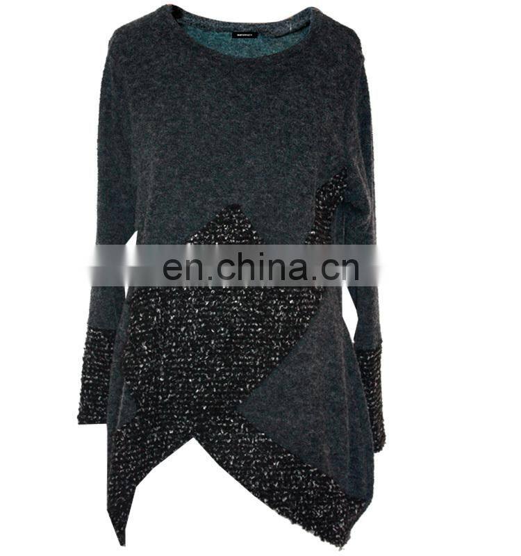 Gray Plus Size Long Sleeve Tunic Asymmetrical Hem Women Sweater Tunic