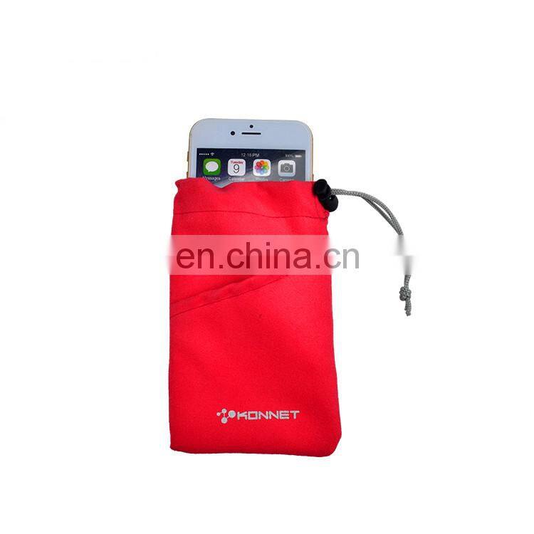 plastic clip single drawstring smartphone microfiber pouch