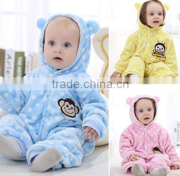 2015 walson winter thick baby anmial romper baby jumpsuit with button