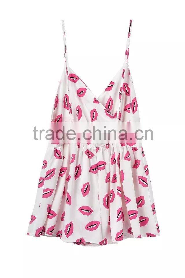hot selling summer red lips printed condole jumpsuits