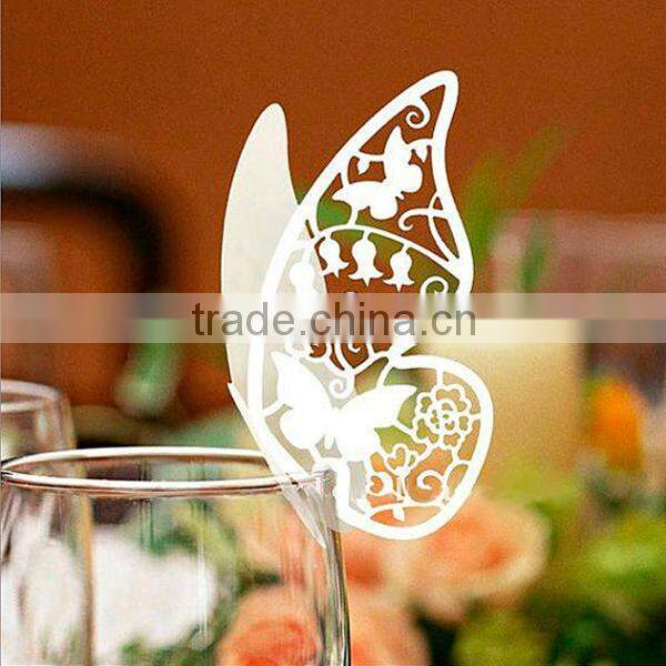Table Wine Glass Name Place Card Wedding Party Laser Cut Butterfly White SC111