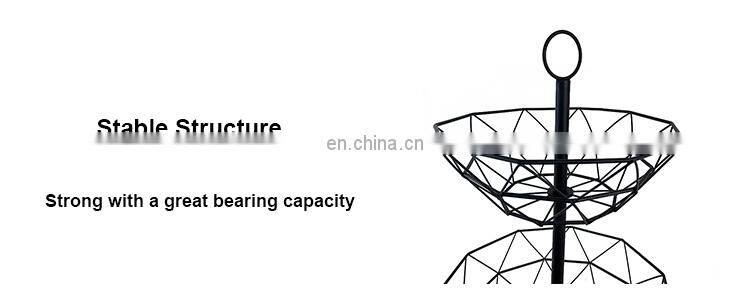 Nordic Home Kitchen Storage Organization Wire Mesh Food Holder Bowl Stand Hanging Fruit 2 Tier Metal Basket