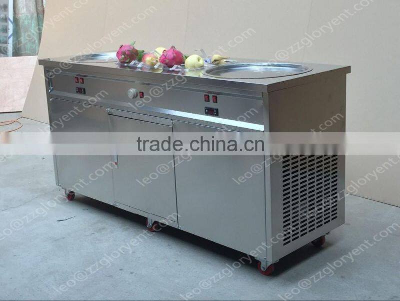 2016 hot sale thailand double flat round pan fried rolled ice cream machine for commercial
