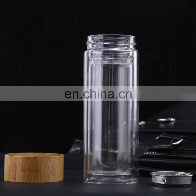 Wholesale Transparent GlassBottle Water Sport with Wooden Lid 350ml