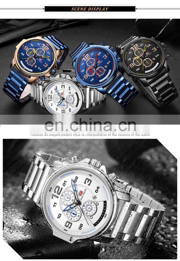 MINI FOCUS MF0229G Simple Calendar Watch With Date Quartz Chronograph Stainless Steel Watches Men Wrist