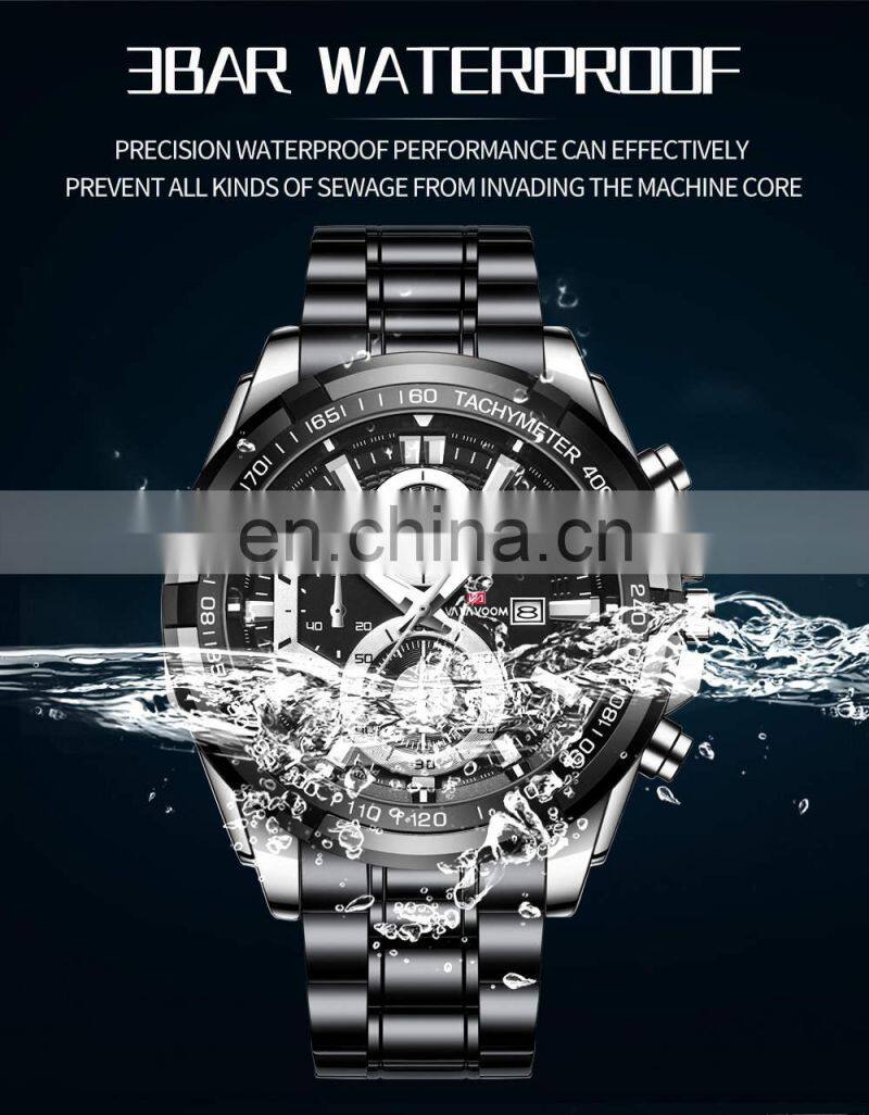 VA VA VOOM 2321 Men Quartz Watch Sports Fashion Rose Gold Case Black Stainless Steel chain watch for men