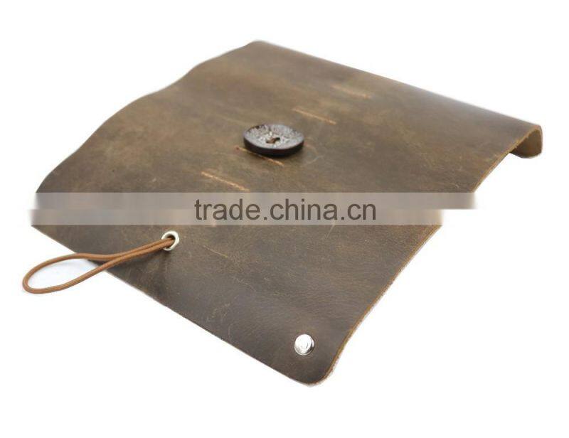 multiple use real crazy horse leather data cable storage bag custom pencil bag roll organizer