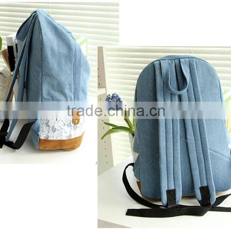 Fashion Floral Lace +Denim Canvas Women Bag Backpack School bag For Teenagers Ladies Girl Back Pack Schoolbag Bagpack