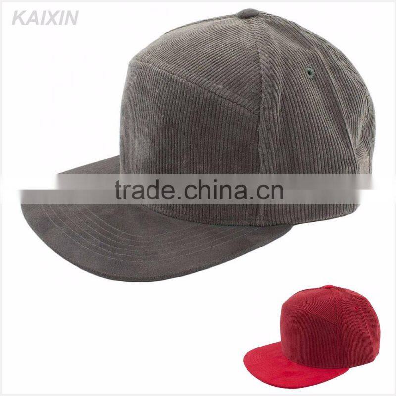 custom Vintage Blank Plain Suede Flat Bill Brim 5 panel Corduroy Snapback camper Cap Hats