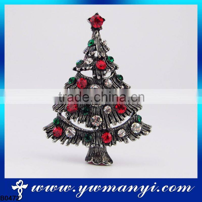 2016 lady fashion best quality fashion lot clear rhinestone brooches enamel christmas tree pin brooch gift B0472